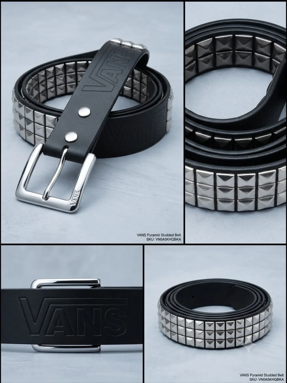 ⁠Vans Off The Wall Studded Leather Belt Metal Pyramid Studs Black Gothic⁠ L